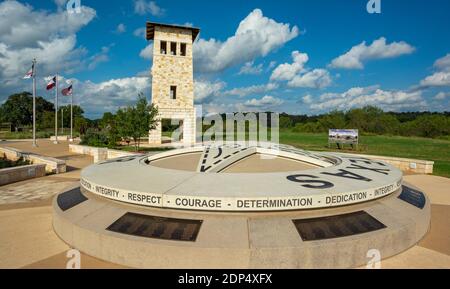 Texas, Gillespie County, Fredericksburg, Texas Rangers Heritage Center, Ranger Ring of Honor, Campanile Bell Tower Stock Photo