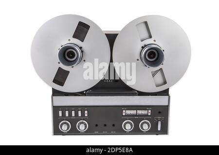 Professional studio audio tape deck isolated on white background Stock Photo