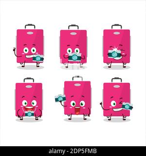 Photographer profession emoticon with pink lugage cartoon character. Vector illustration Stock Vector