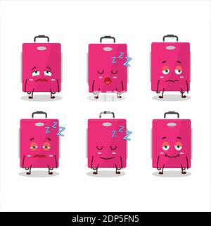 Cartoon character of pink lugage with sleepy expression. Vector illustration Stock Vector