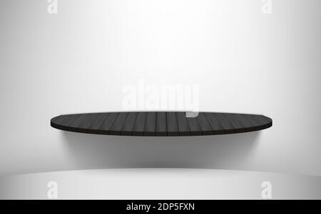 black wooden shelf on the red brick wall Stock Vector