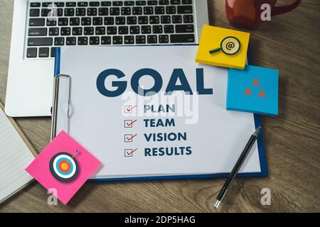 Business man work  motivation inspiration goal,plan,action goals list 2021 best interest Stock Photo