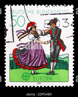 MOSCOW, RUSSIA - SEPTEMBER 15, 2018: A stamp printed in German Federal Republic (Germany) shows Folklore, Europa (C.E.P.T.) serie, circa 1981 Stock Photo