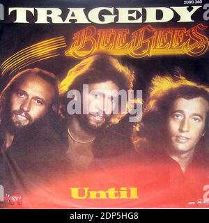 BEE GEES Tragedy   Until 7  Single - Vintage Vinyl Record Cover Stock Photo