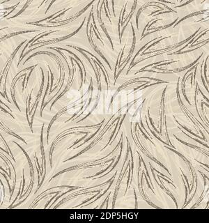 Brown and light lines on a beige background seamless vector pattern. Flow or flow. Abstract texture from smooth brush strokes with corners. Stock Vector