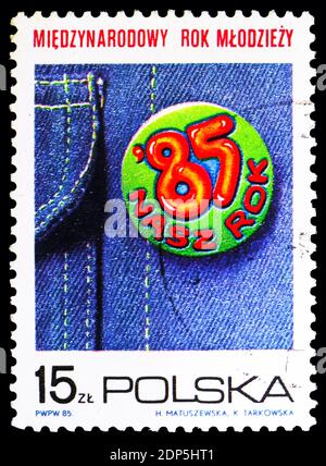 MOSCOW, RUSSIA - SEPTEMBER 15, 2018: A stamp printed in Poland shows International Youth Year, circa 1985 Stock Photo