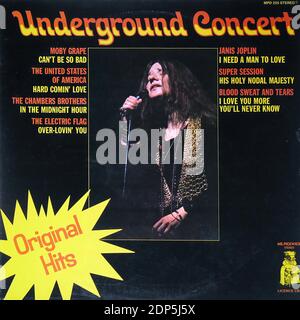 Underground Concert Janis Joplin, Moby Grape, Electric Flag - Vintage Vinyl Record Cover Stock Photo