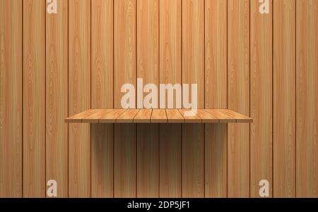 wooden shelf on the wood wall Stock Vector