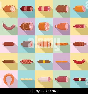 Sausage icons set, flat style Stock Vector