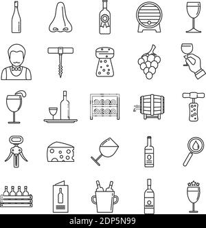 Restaurant sommelier icons set, outline style Stock Vector