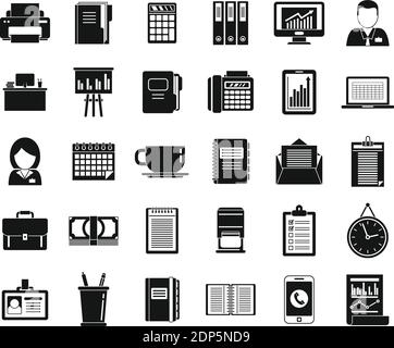 Office manager time icons set, simple style Stock Vector