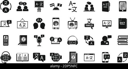 Translator icons set, simple style Stock Vector