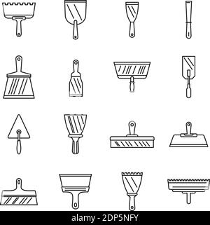Construction putty knife icons set, outline style Stock Vector