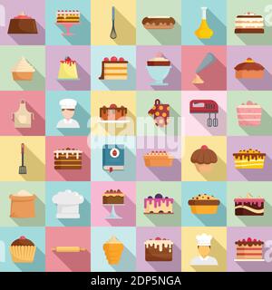 Confectioner icons set, flat style Stock Vector