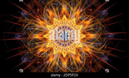 Solar fractal galactic clock dial face without numbers, computer generated abstract background, 3D rendering Stock Photo