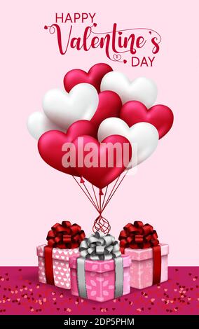 Gift boxes with heart balloon floating it the sky, Valentine's Day ...