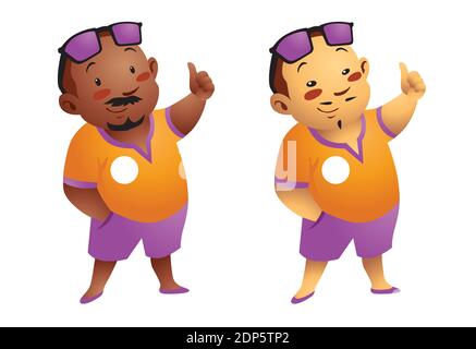 Stock Vector of asian and african guy Lifting his thumb up. Great for mascot. Stock Vector