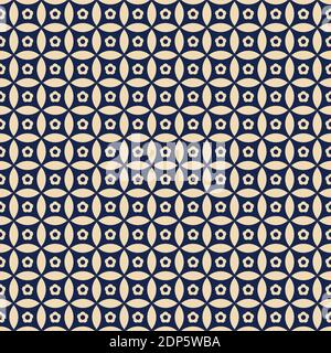 Beige Asian seamless ornament pattern. Indigo blue japanese seamless pattern. Gold geometric vector illustration.  Stock Vector