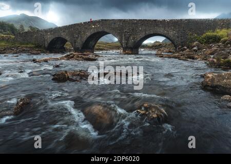 Ancient Scottish famous bridge on a rainy day Stock Photo