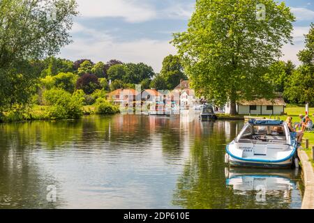 Boats on River Bure at Coltishall, Norfolk Broads, Norfolk, England, United Kingdom, Europe Stock Photo