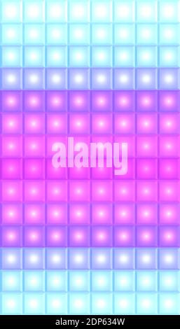 Seamless disco neon pattern of bright pink and blue square bulbs. Vector pixelated gradient texture for fabrics, wallpapers and your creativity. Stock Vector