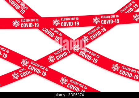 Inscription on red barrier tape on closed door of office or store, Stock Vector