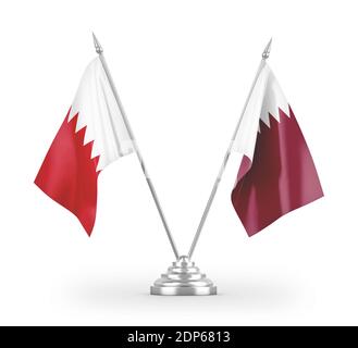 Qatar and Bahrain table flags isolated on white 3D rendering Stock Photo