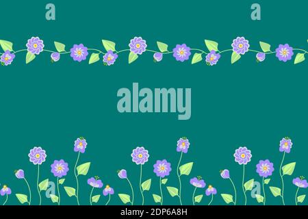 2 Semaless Patterns in green colors with cute summer flowers of different forms Stock Vector