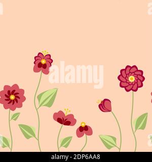 Summer flowers in different forms. There are nice red colors in the seamless verctor pattern Stock Vector