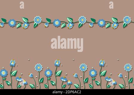 Summer flowers in different forms with meadow bugs. There are 2 seamless patterns Stock Vector