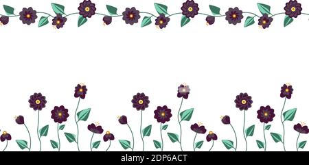 Set with Summer flowers in different forms with meadow bugs. There are 2 seamless patterns Stock Vector