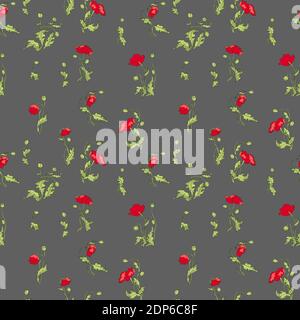 Bright seamless colorful pattern with Poppy flowers in different forms Stock Vector