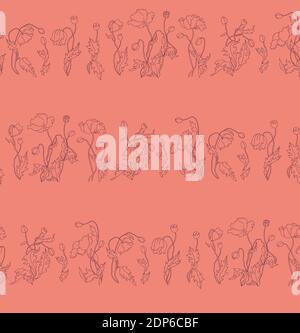 Seamless bright pattern with poppies in different kinds Stock Vector