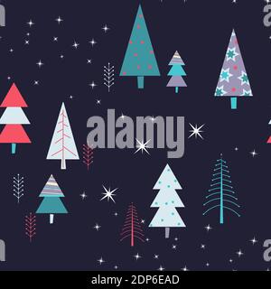 Seamless pattern with winter night forest landscape Stock Vector