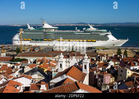 Lisbon, Portugal. The Navigator of the Seas, fourth Voyager-class cruise ship operated by Royal Caribbean International Stock Photo