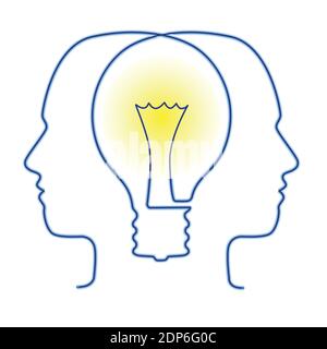 Two heads in profile form a light bulb. Idea concept. Vector illustration. Stock Vector