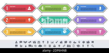 Infographic design business concept vector illustration with 9 steps or options or processes represent work flow or diagram or web button banner Stock Vector
