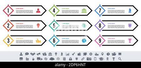 Infographic design business concept vector illustration with 9 steps or options or processes represent work flow or diagram or web button banner Stock Vector