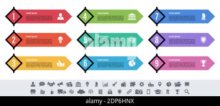 Infographic design business concept vector illustration with 9 steps or options or processes represent work flow or diagram or web button banner Stock Vector
