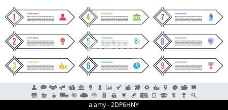 Infographic design business concept vector illustration with 9 steps or options or processes represent work flow or diagram or web button banner Stock Vector