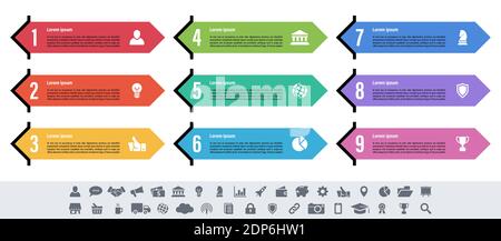 Infographic design business concept vector illustration with 9 steps or options or processes represent work flow or diagram or web button banner Stock Vector