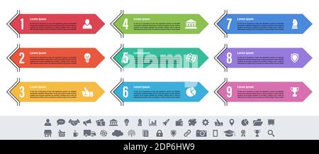 Infographic design business concept vector illustration with 9 steps or options or processes represent work flow or diagram or web button banner Stock Vector