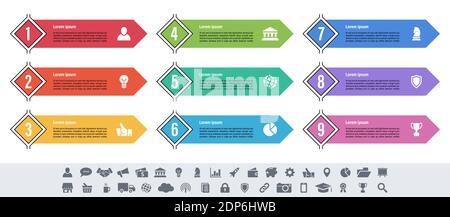Infographic design business concept vector illustration with 9 steps or options or processes represent work flow or diagram or web button banner Stock Vector