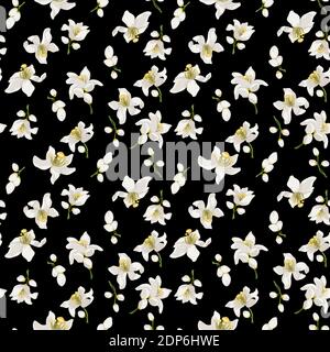 Citrus flowers seamless pattern with flowers and buds of citrus trees such as mandarin, lemon, orange and lime. Exclusive spring mood of blossom Stock Vector