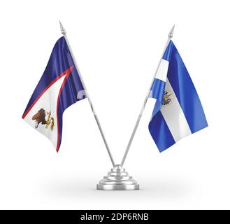 El Salvador and American Samoa table flags isolated on white 3D rendering Stock Photo