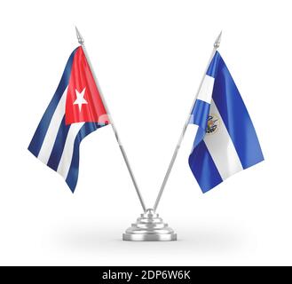 El Salvador and Cuba table flags isolated on white 3D rendering Stock Photo