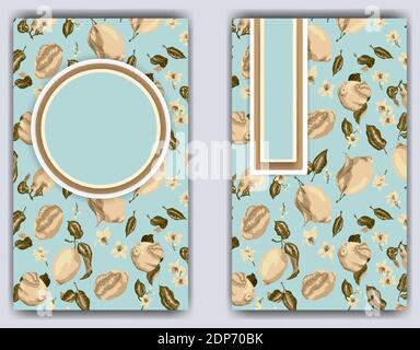 Banner template with citrus fruit and flowers in seamless vintage pattern. Template for invitation and any print product Stock Vector