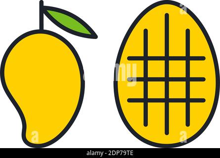 Mango icons. Linear color icon, contour, shape, outline. Thin line. Modern minimalistic design. Vector illustrations of fruits. Stock Vector
