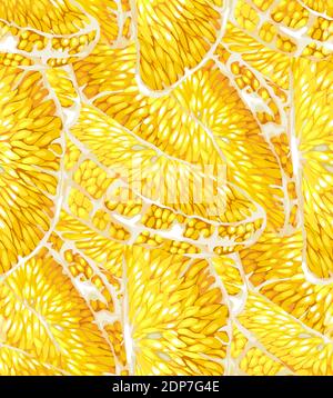 Seamless Cirtus orange tree slices pattern with realistic vector graphic design and bright colors. Slices in different positions and shapes Stock Vector