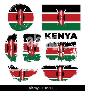 Kenya flag. Brush strokes are drawn by hand. Stock Vector